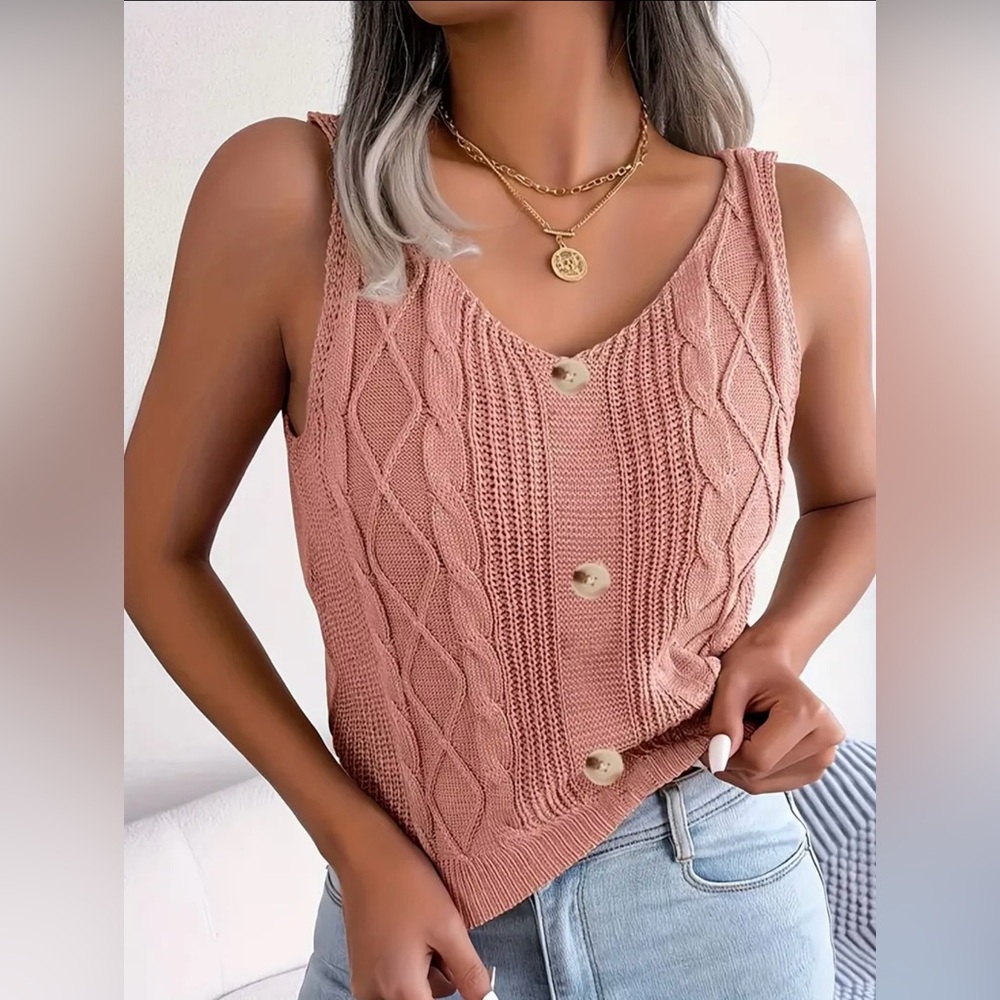 NEW pink Knit sleeveless sweater vest, large, V-neck, pull over, Knit, comfy